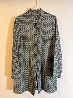 Womens Gray Patterned Long Button Front Blazer Jacket